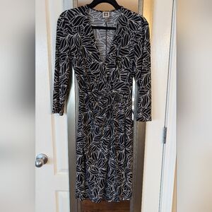 Anne Klein Black and White Leaf Pattern Dress